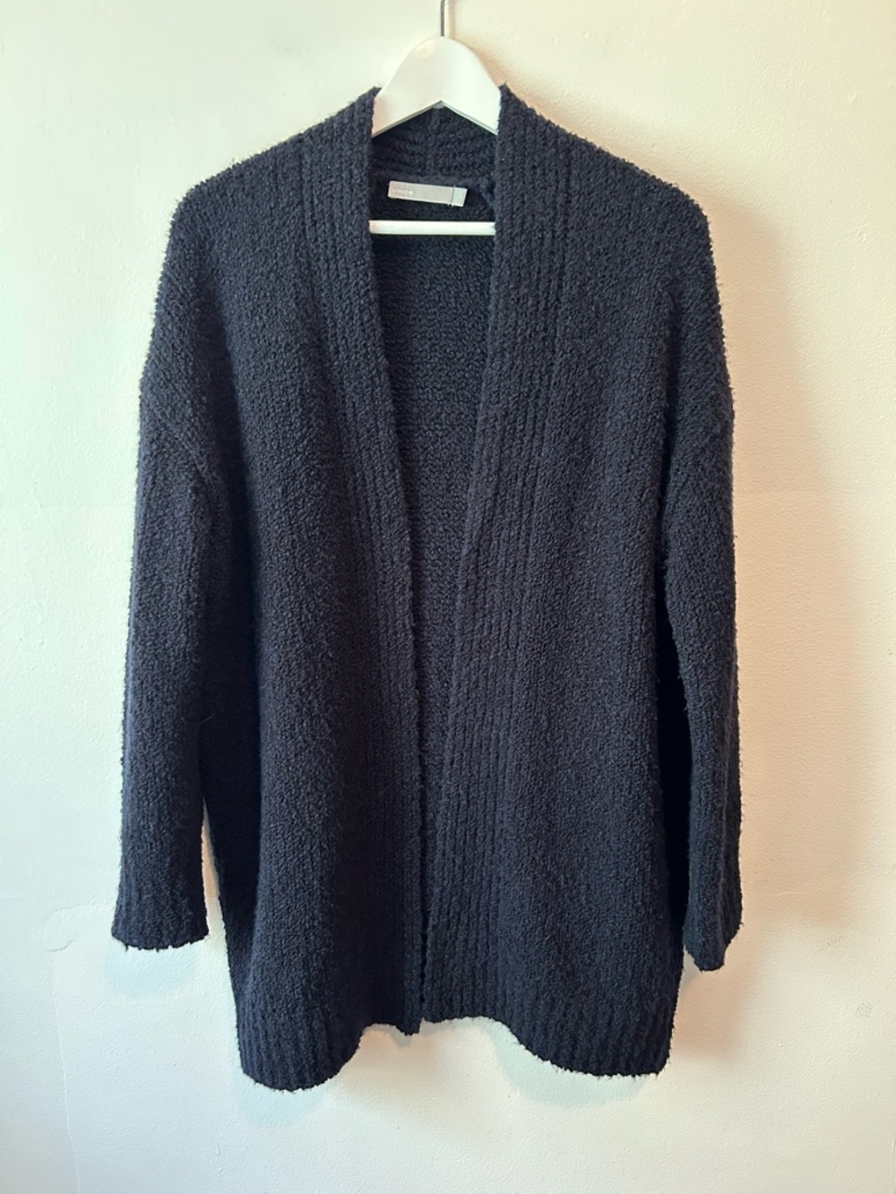 Vince Navy Nubby Wool Cashmere Silk Open Front Cardigan Oversized - Small